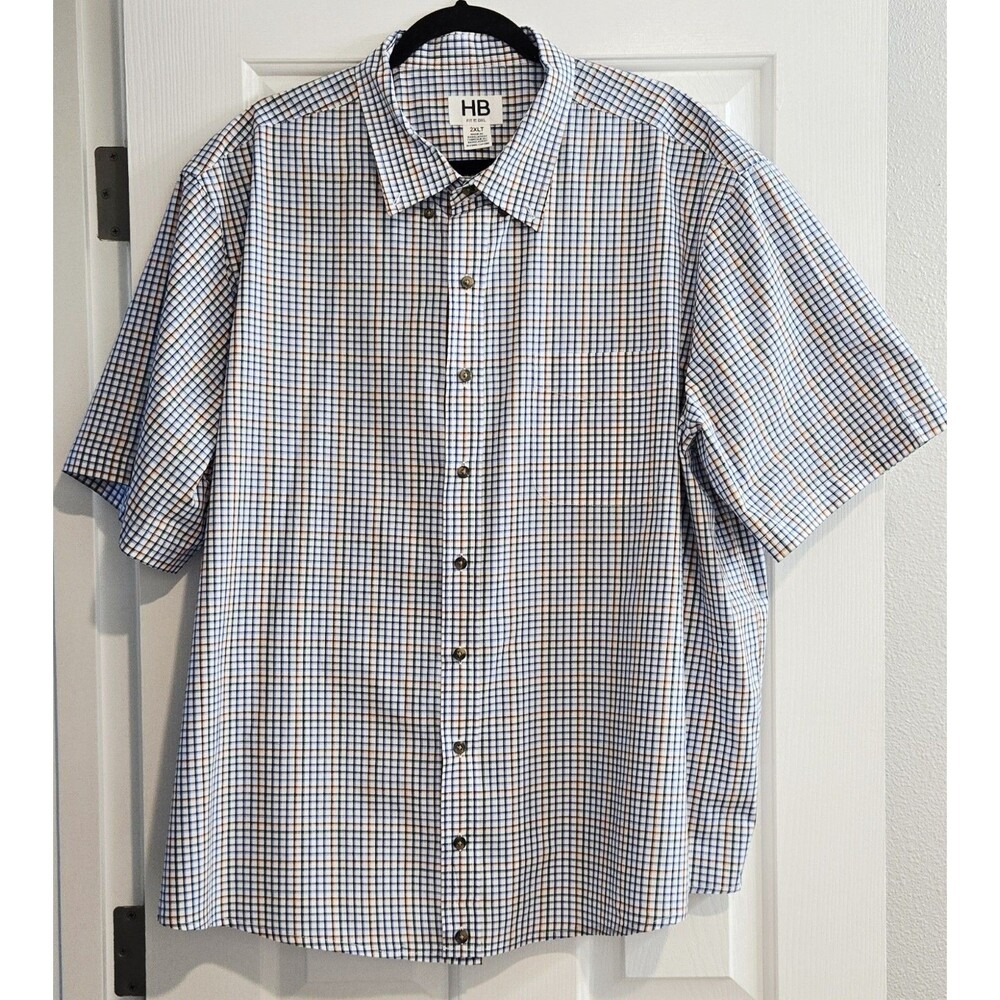 HB Harbor Bay Fit By DXL 2XLT Check Plaid Shirt Short Sleeve Big Tall Excellent